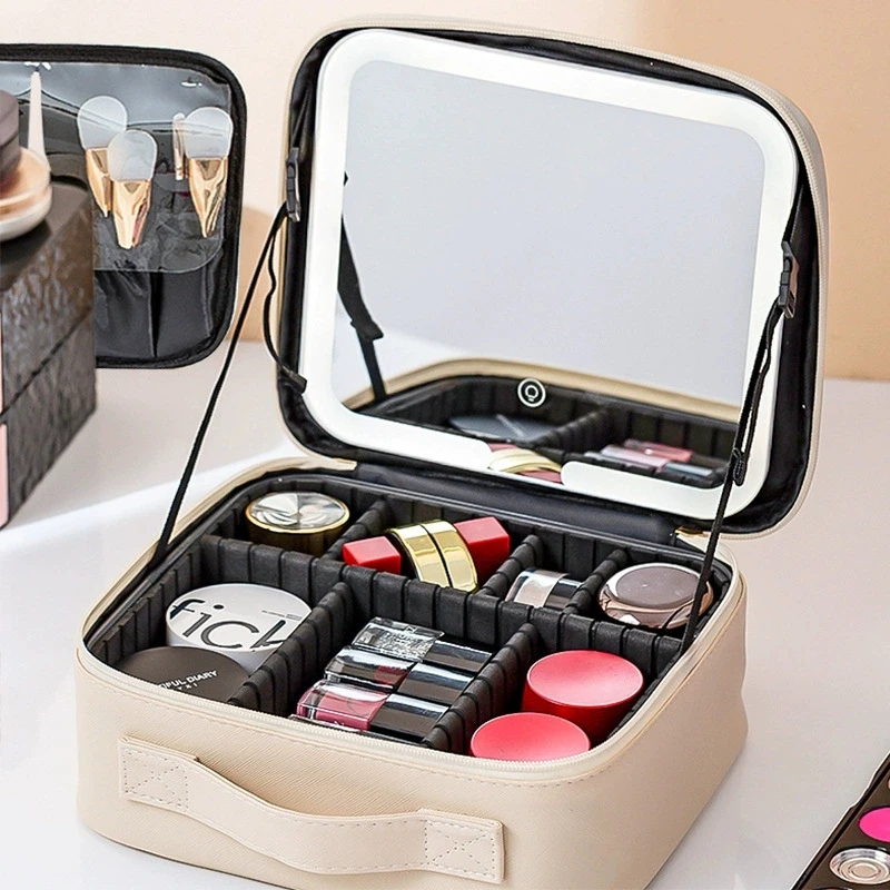 LED makeup bag with light and mirror box, large capacity, high-end and portable bag women handbag