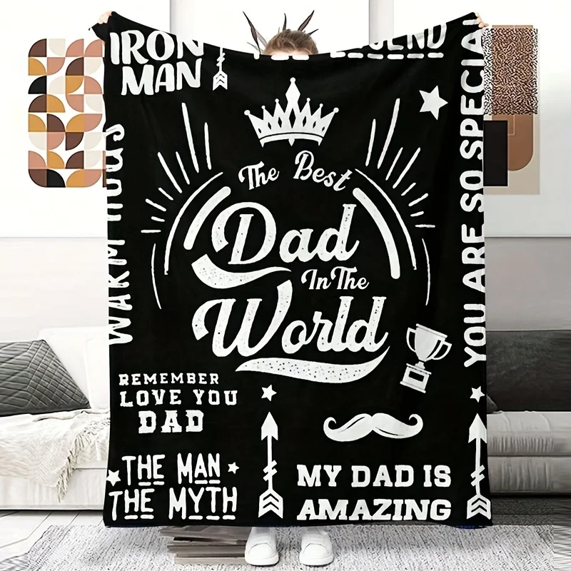 

1 Dad Fleece Blanket - "World's Best Dad" Design with Superhero Graphics for Bedroom, Living Room, Bed, Machine Washable
