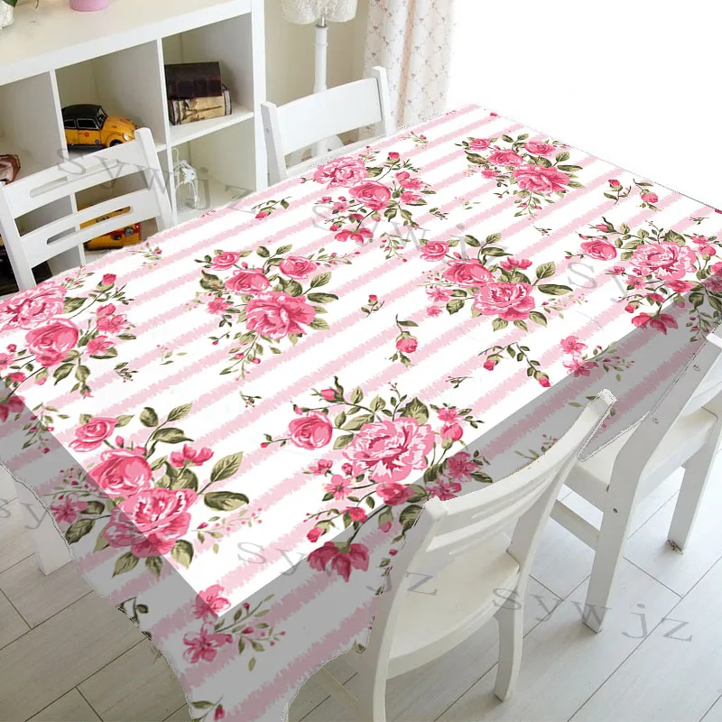 Spring Pink Floral Rectangle Tablecloth Holiday Party Decorations Waterproof Wrinkle Free Tablecloth for Kitchen Table Decor