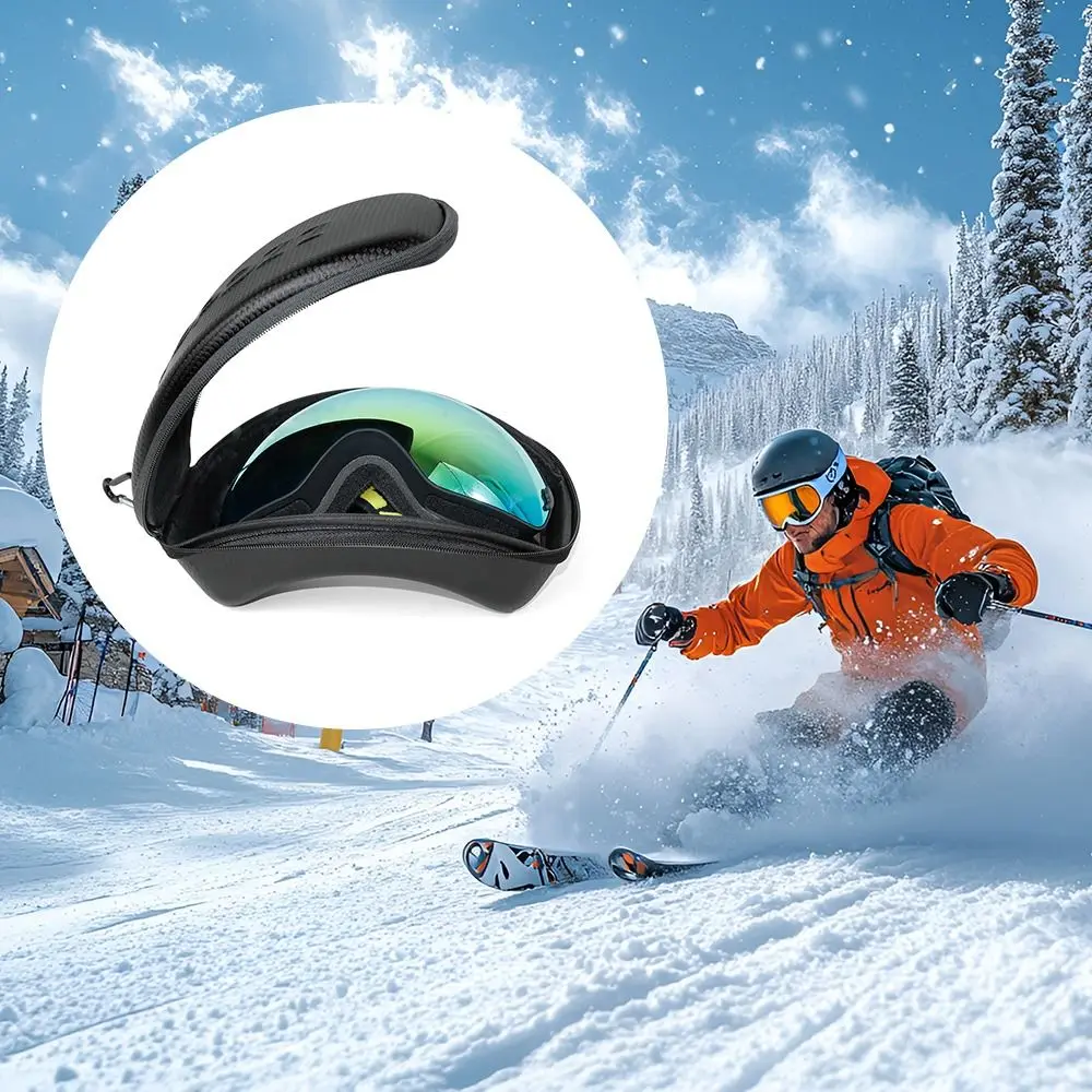 Stoßfester Schutz, Skibrillenbox mit Reißverschluss, EVA-PU, Skibrillenetui mit Haken, Brillentaschen, Beutel
