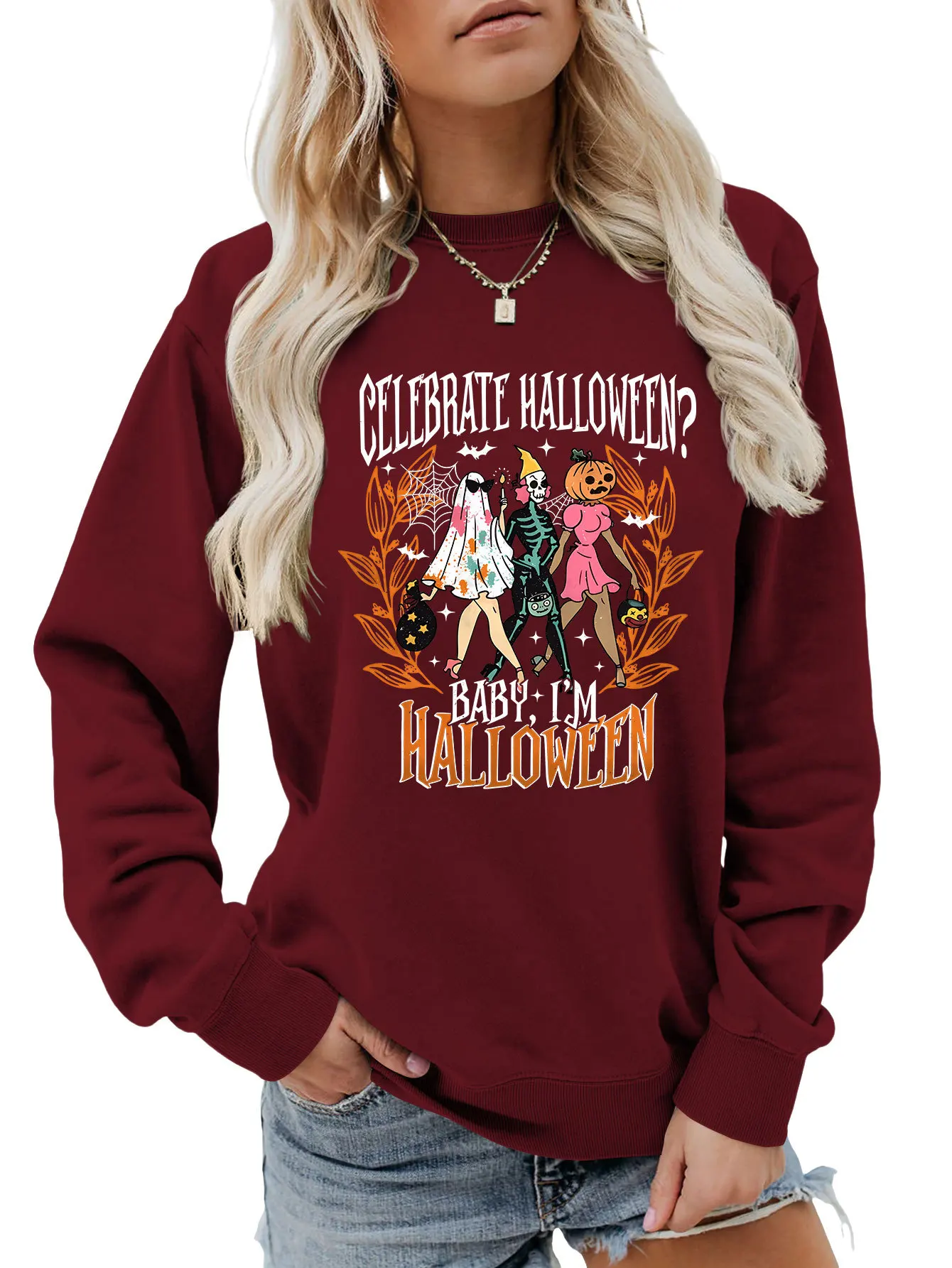 Autumn and winter new crew-neck hoodie celebrate halloween baby print loose casual long-sleeved top