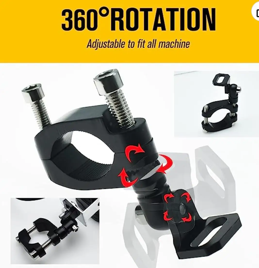 360° Roating UTV Mount Bracket for Flag/LED Whip Light/Antenna Fits 1.75-2inch Roll Bar Compatible