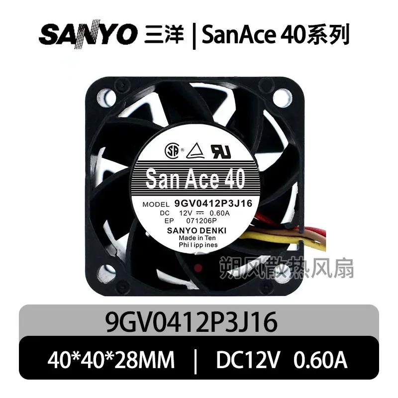 for Sanyo 9GV0412P3J16 4028 4CM 12V 0.60A 4 Wire Cooling Fan Large Air Volume