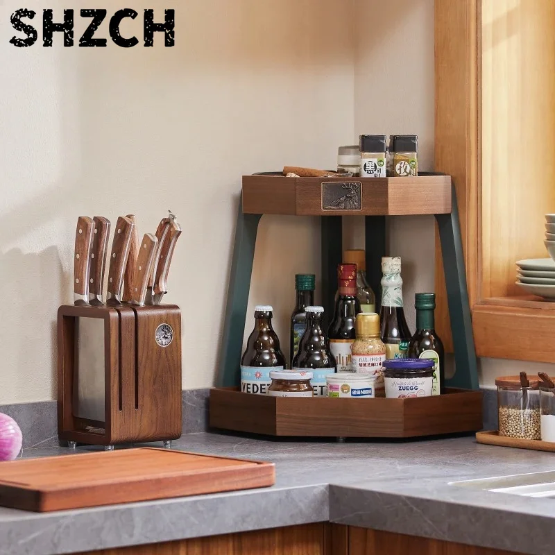 ‌Solid Wood Multi-Tier Kitchen Organizer: Bamboo Board Holder, Knife Block, Anti-Mold Utensil & Lid Storage Cabinet