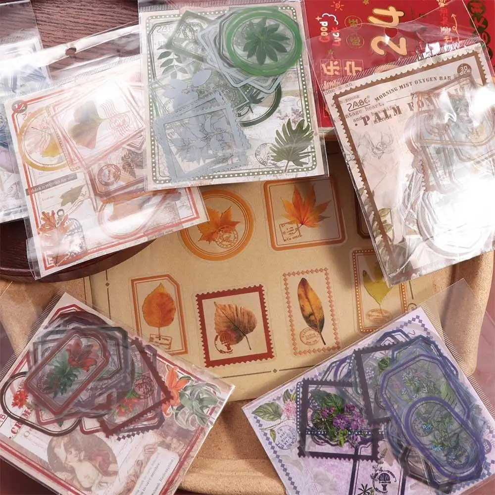 30 Pcs/Bag PET Flower Plant Sticker Bag Colorful DIY Hand Tent Decorative Material Waterproof Transparent Scrapbooking Sticker