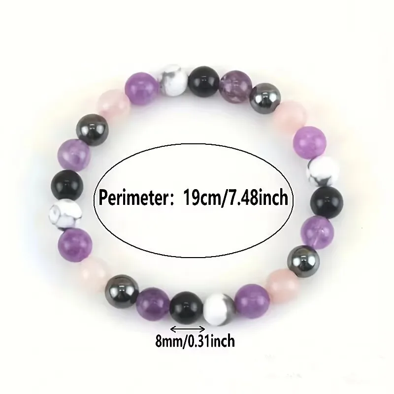 Stress Relief Bracelet: Amethyst, Black Tourmaline, Clear Quartz, Hematite, Lepidolite, Rose Quartz and White 8mm Round Crystal - view 5