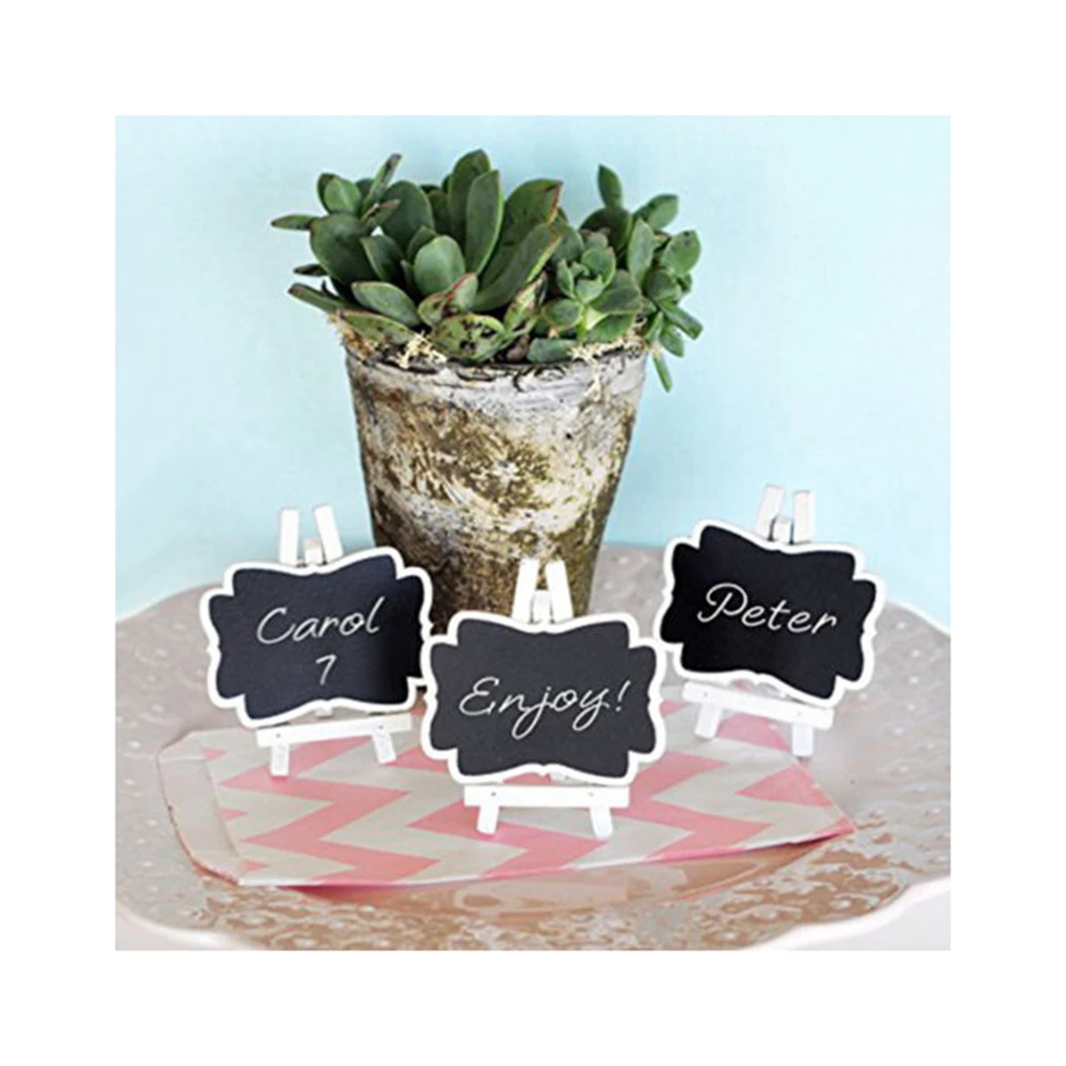 Mini pizarra pequeña, tarjetas de lugar, diseño elegante, decoración de escritorio ligera, caballete enmarcado, letreros, mesa, 3 uds.