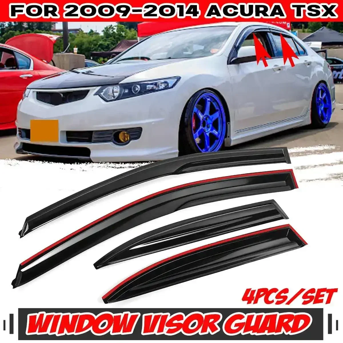 Visera de ventana de puerta lateral de coche, cubierta de ventilación embellecedora, protector de lluvia, toldos para ACURA, Kit de carrocería para TSX 2004-2014, nuevo, 4 Uds.