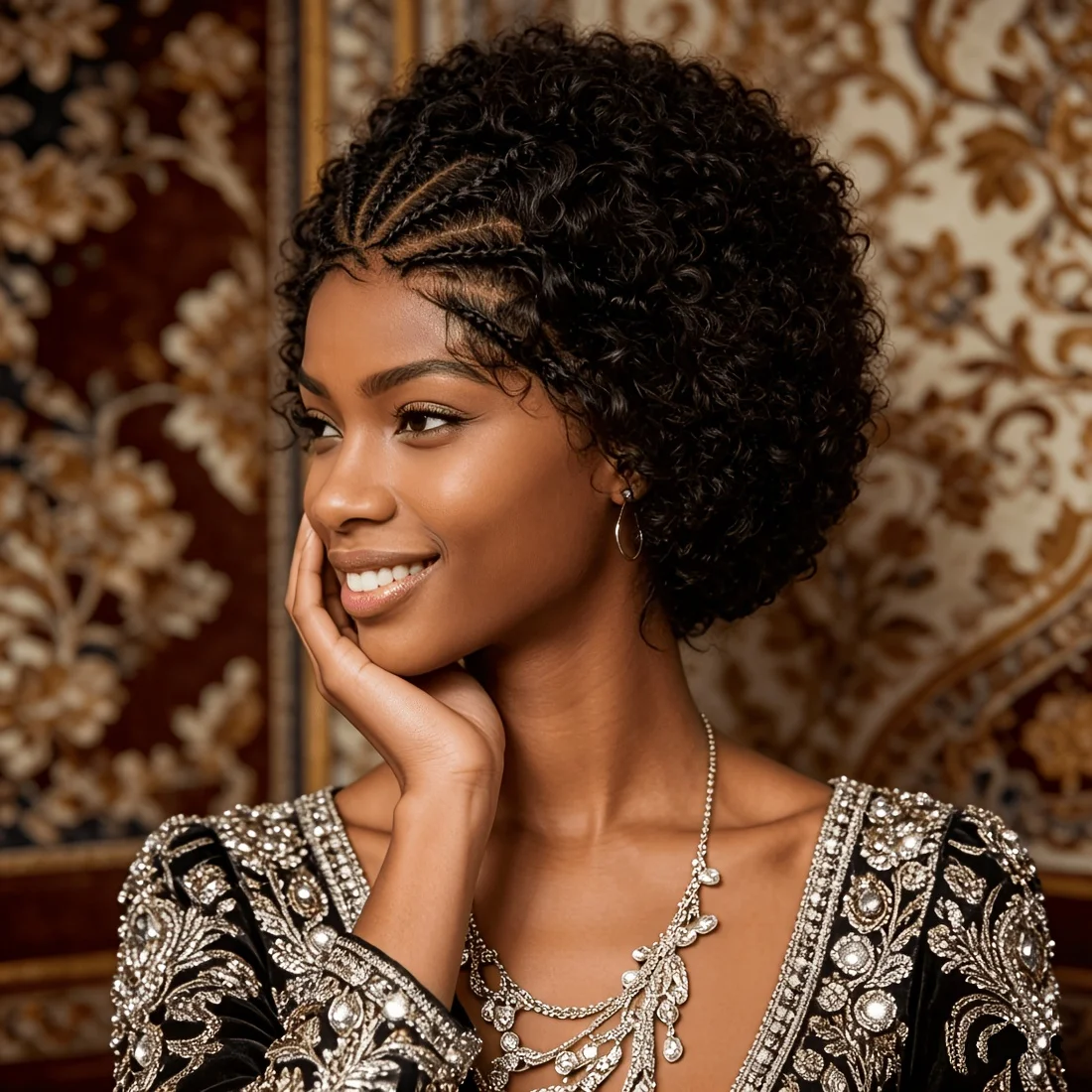 13X4 Lace Front Afro Braided Wigs for Women Human Hair Wig with Kinky Curly Afro Puff, Pre-Plucked Hairline & 180% Density - view 4