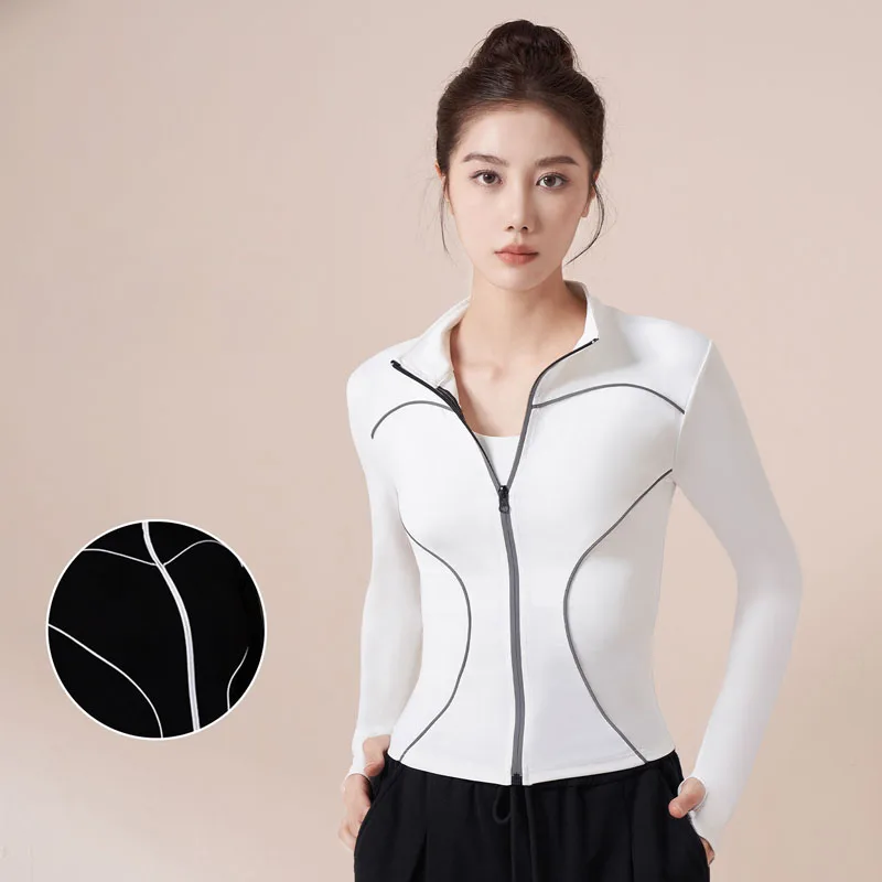 

PN&NP slim-fit quick-drying yoga suit full zipper fitness long-sleeved jacket night reflective strip sports running cycling top