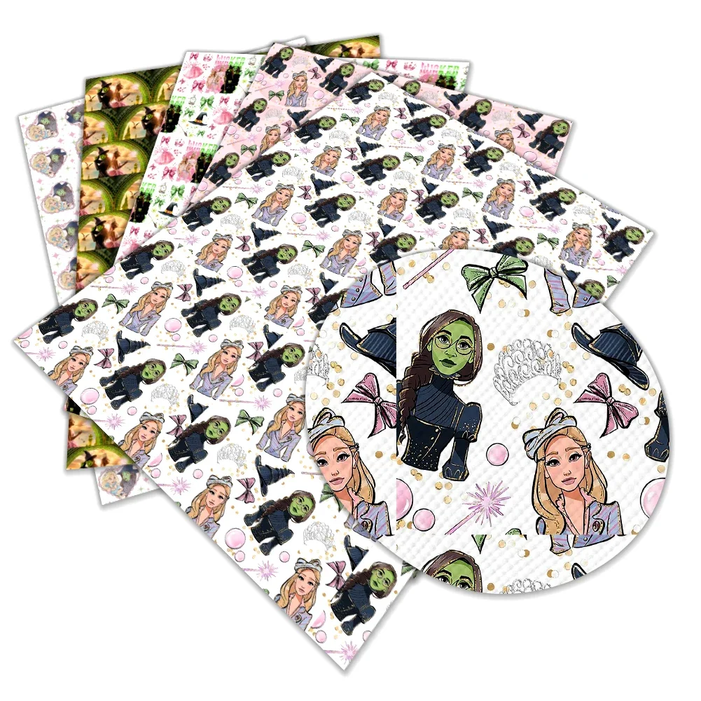 Disney Wicked Glinda and Elphaba Pattern Printed Synthetic Faux Leather Vinyl 22x30cm for Bows Purse Earrings Phone Case