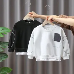 2-8 Years Kids Hoodie Colorblock Design Children's Clothes Autumn Spring Baby Fake Pocket Girls Pullover Boys Long Sleeve Tees