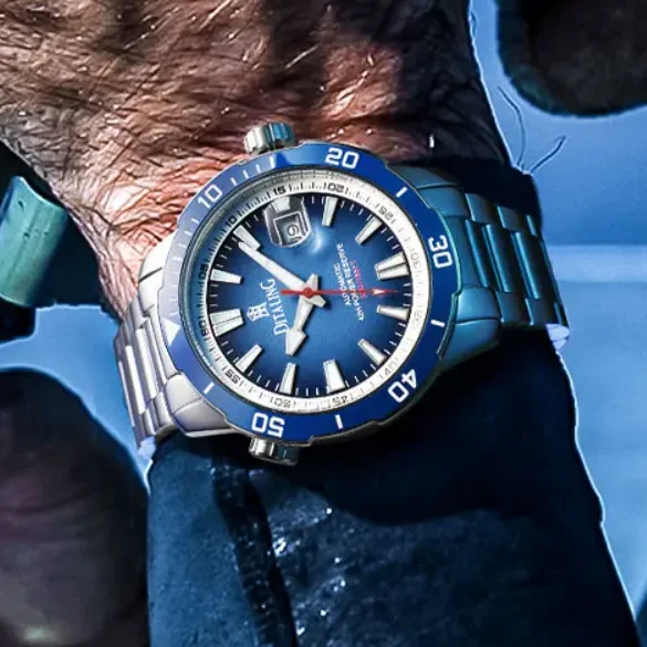 

DITALING Men Automatic Watch Military 42mm Mechanical Wristwatch Diver Waterproof Luminous Sapphire Date Magnifier Exhaust Valve