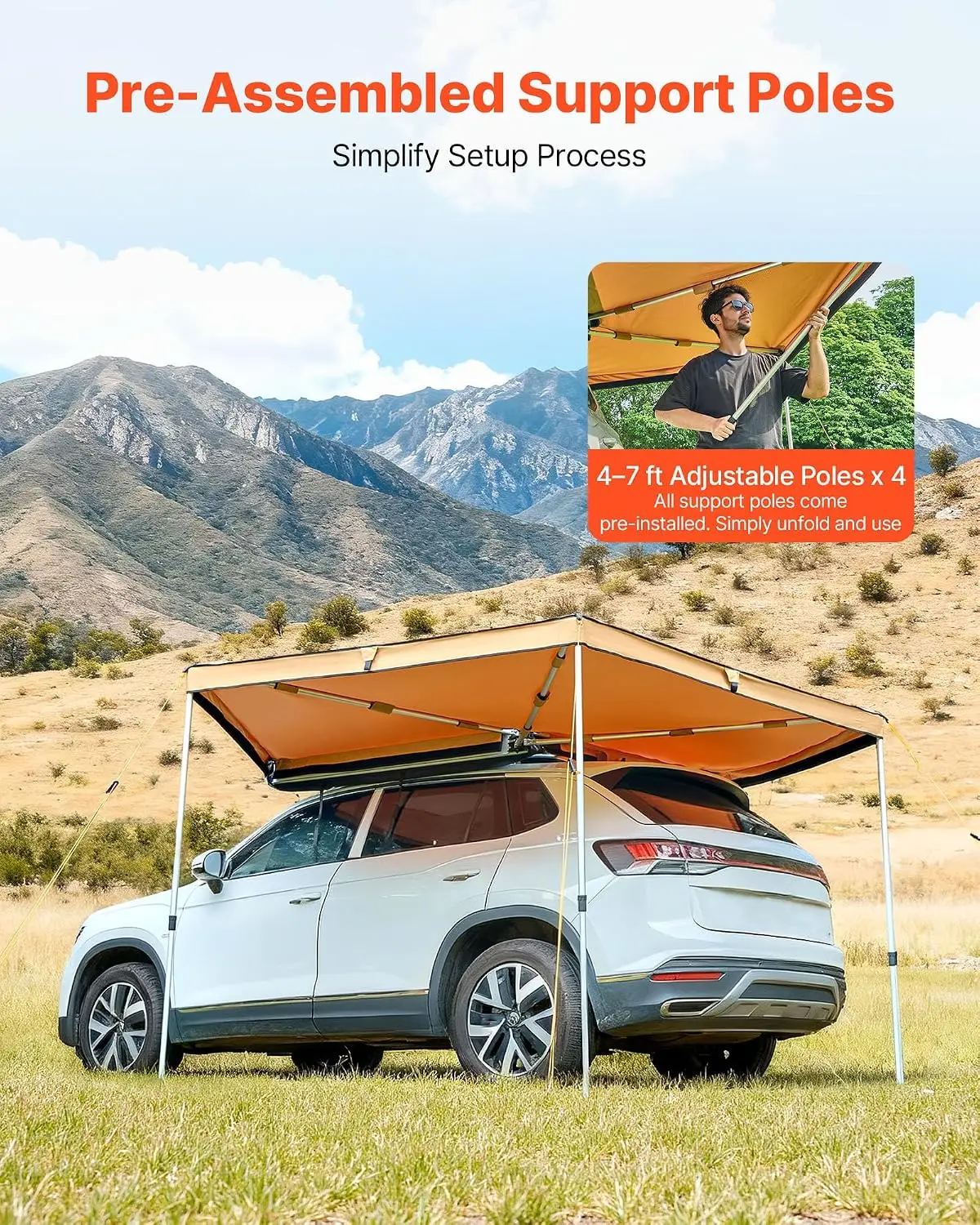 270 Degree Awning, 52 sq.ft Driver Side Vehicle Awning, UV50+ Waterproof Car Side Awnings with Carry Bag, All-Weather Overland A