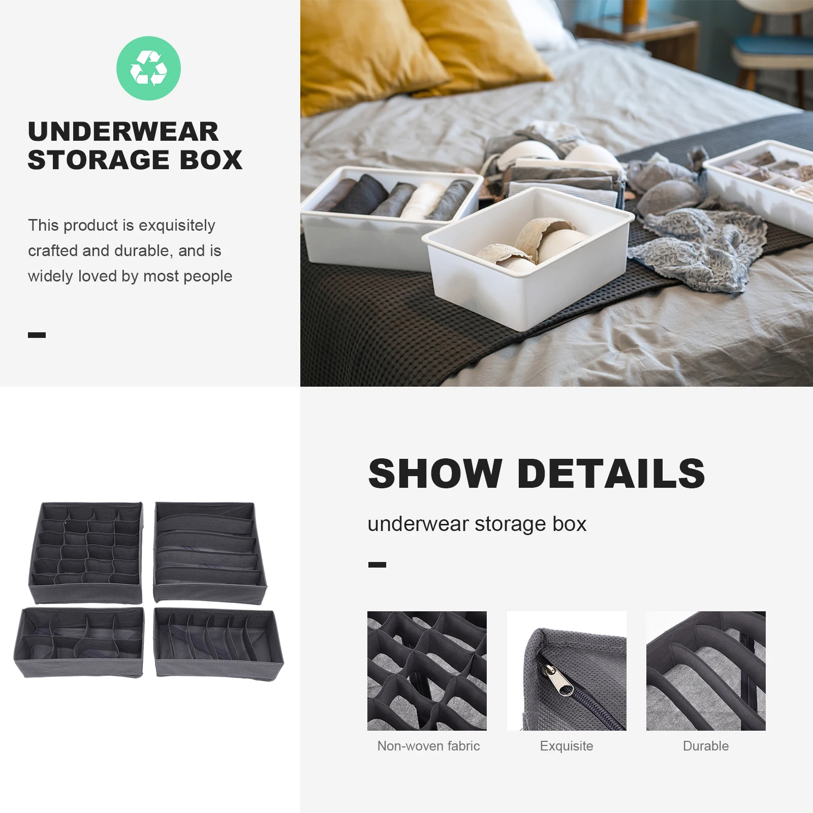 

4Pcs Underwear Storage Organizers Non Woven Fabric Divided Drawer Boxes Sock Holder Closet Dresser Organizer Container