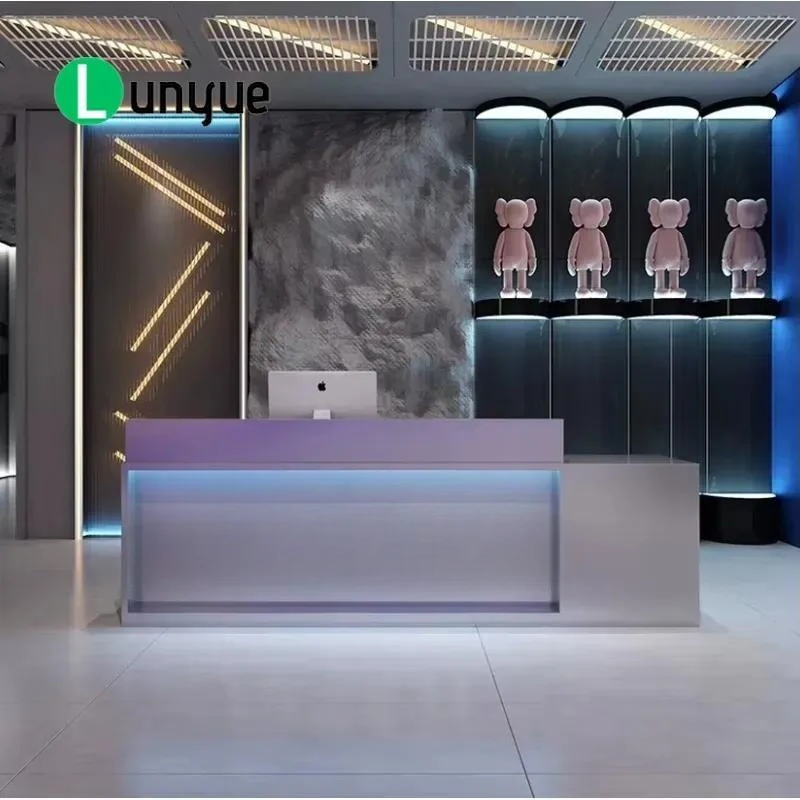 Dual Style Stainless Steel Front Desk Industrial Light Luxury Checkout Counter for Boutique Beauty Parlor Fitness Club Retail