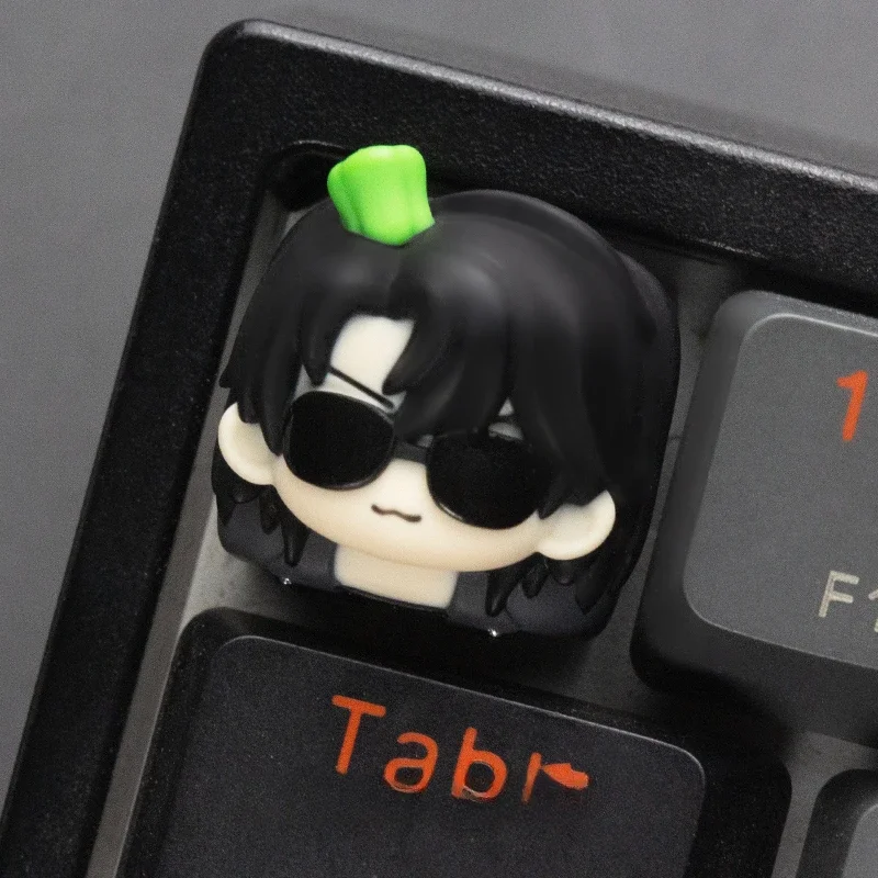 Anime Keycaps Tomb Raider Theme Jie Yuchen Black Glasses Black Blind Resin Cherry Profile Keycaps for Mechanical Keyboard Gifts