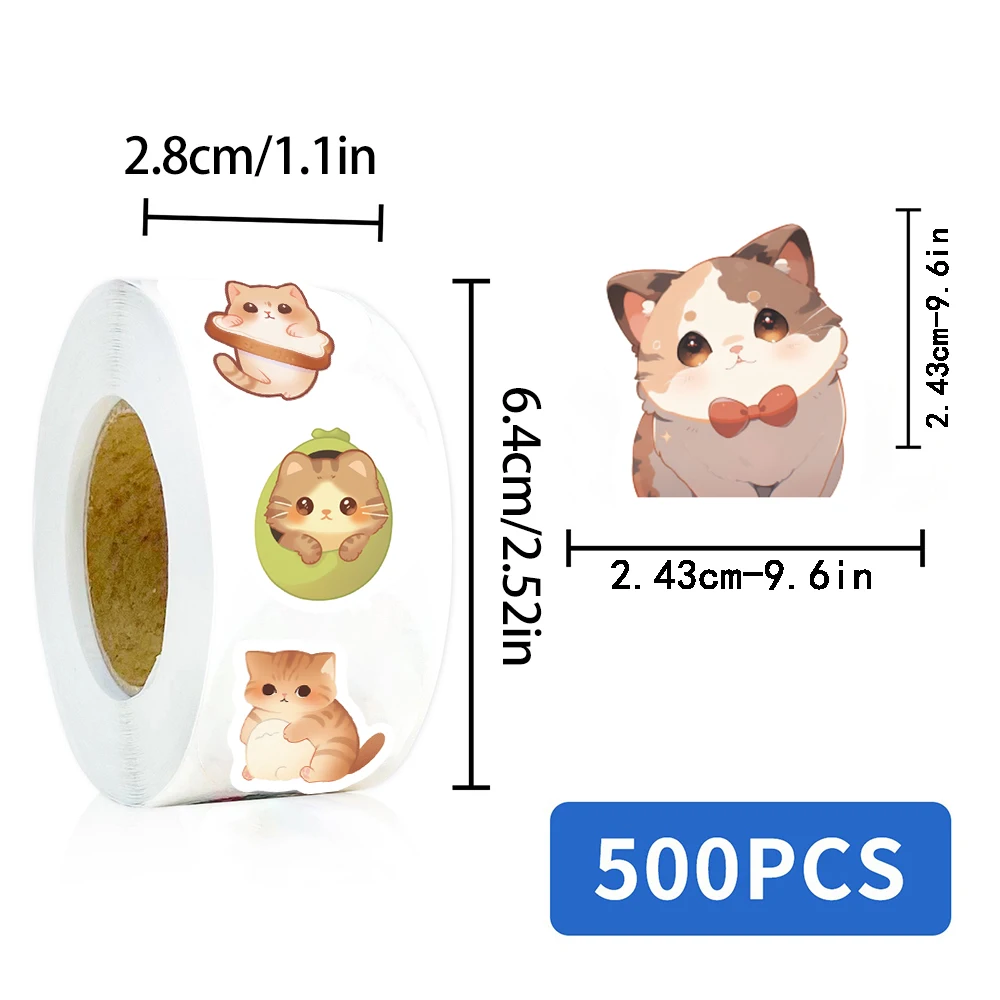 500PCS Cartoon Big Eye Cute Cat Stickers Aesthetic DIY Gift Animal Students Helmet Colors Striped Gifts Love Decoration Sticker