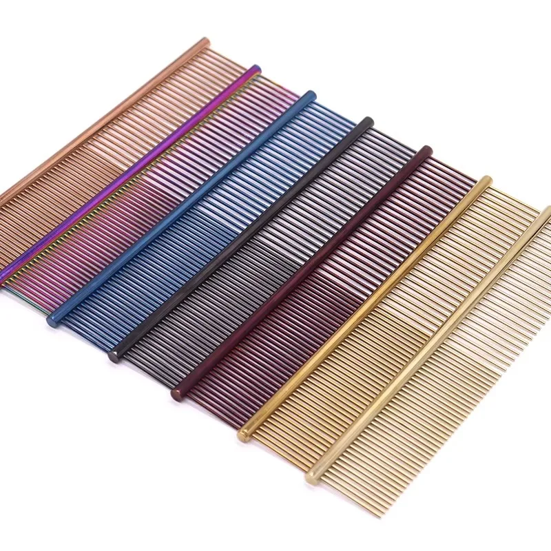 

10pcs Colorful Professional Rounded Ends Stainless Steel Teeth Pet Cat Dog Hair Grooming Comb Tool for Removing Tangles and Knot