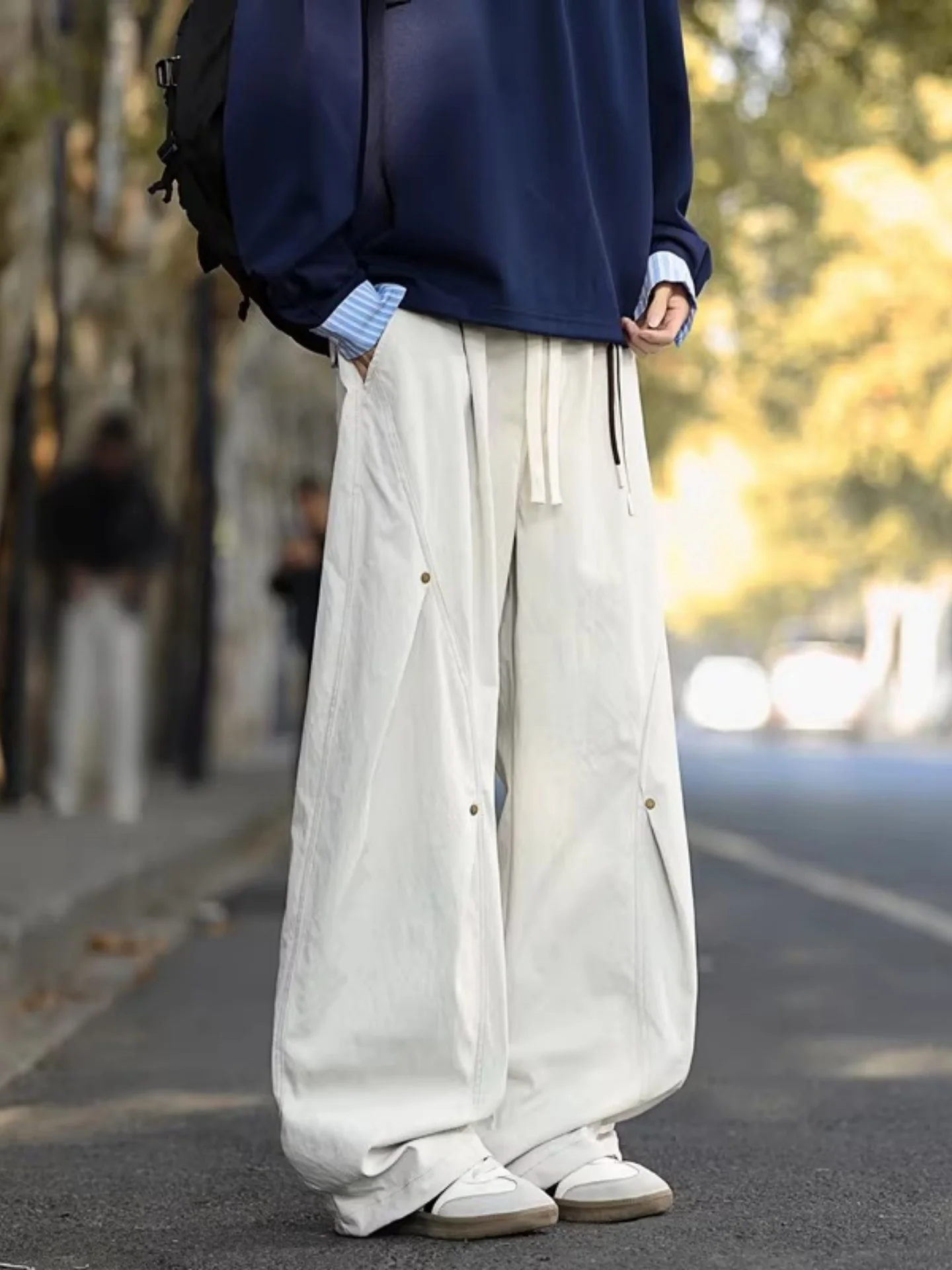 

Мужские брюки-карго Air Layered в стиле ретро, американские, с плиссировкой, прямые, широкие, повседневные