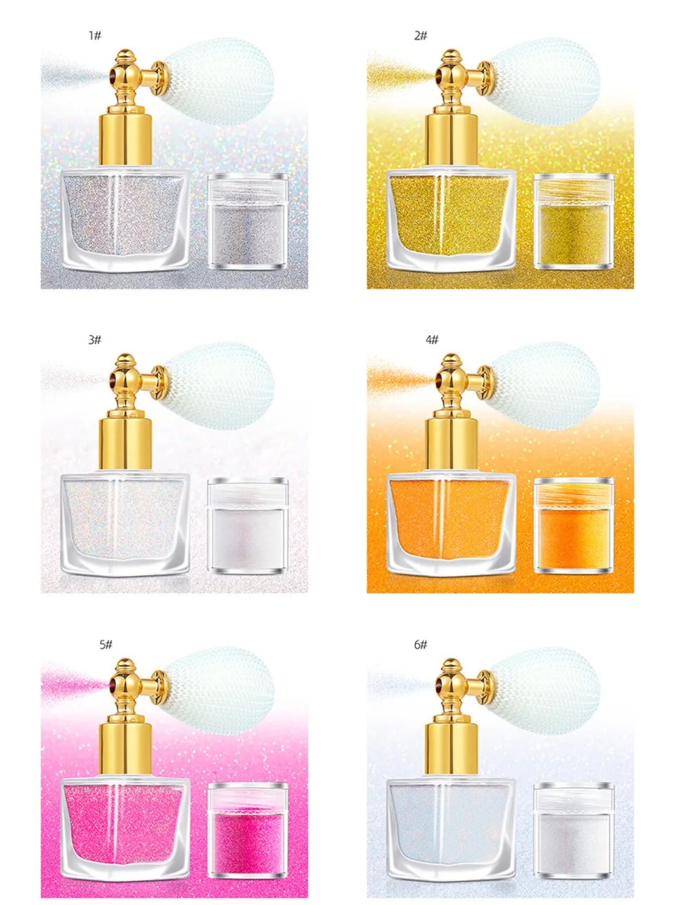 Marca própria maquiagem vegana iluminador glitter spray conjunto para unhas rosto cabelo corpo spray recarga shimmer pó beleza logotipo personalizado