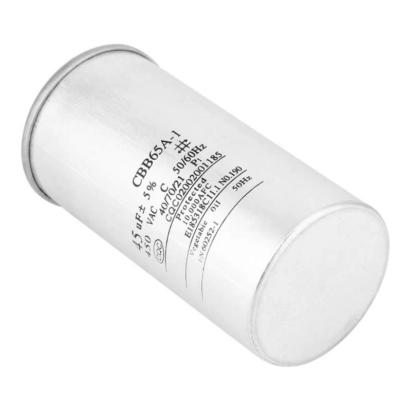 L8RE Starting Capacitor Air Conditioning 450V 45uF Metal Case Capacitor Aluminum Texture Suitable for Quick Replacement
