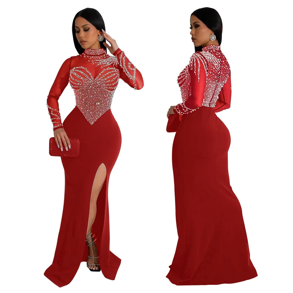 EINYOO-Vestidos Compridos de Luxo Zevity Mulheres Malha de Diamantes, Roupas Femininas, Traf Y2k, See-through, Senior Prom, Festa, Casamento