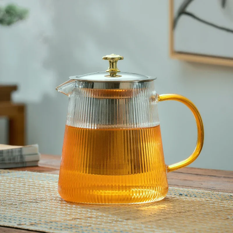 GIANXl Vertical Grain Teapot Transparent High Borosilicate Glass Tea Pot Set Heat Resistant Flower Tea Puer Tea Cold Kettle