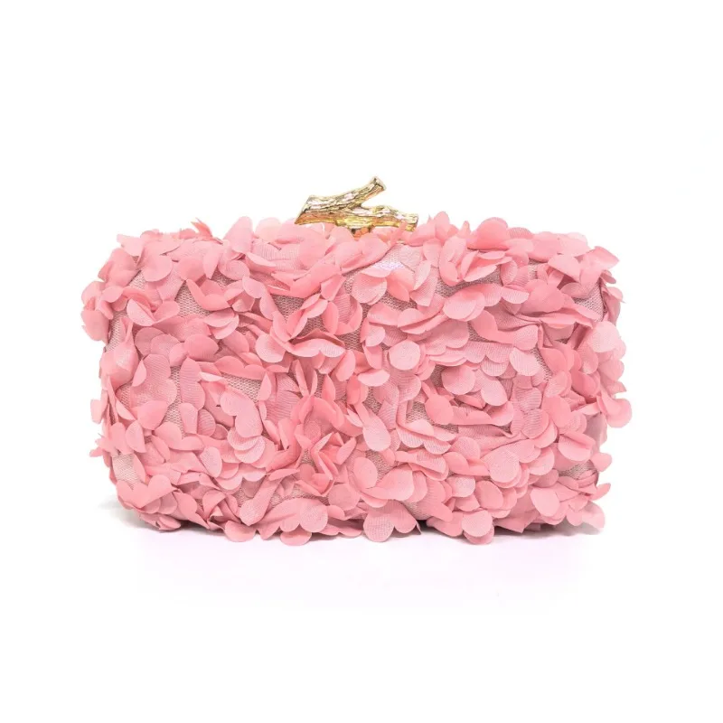 

Pink Clutch Bag for Wedding New in Women's Double Appliques Flower Evening Bags Sweet Cloth Handbags Birthday Party Box Purse
