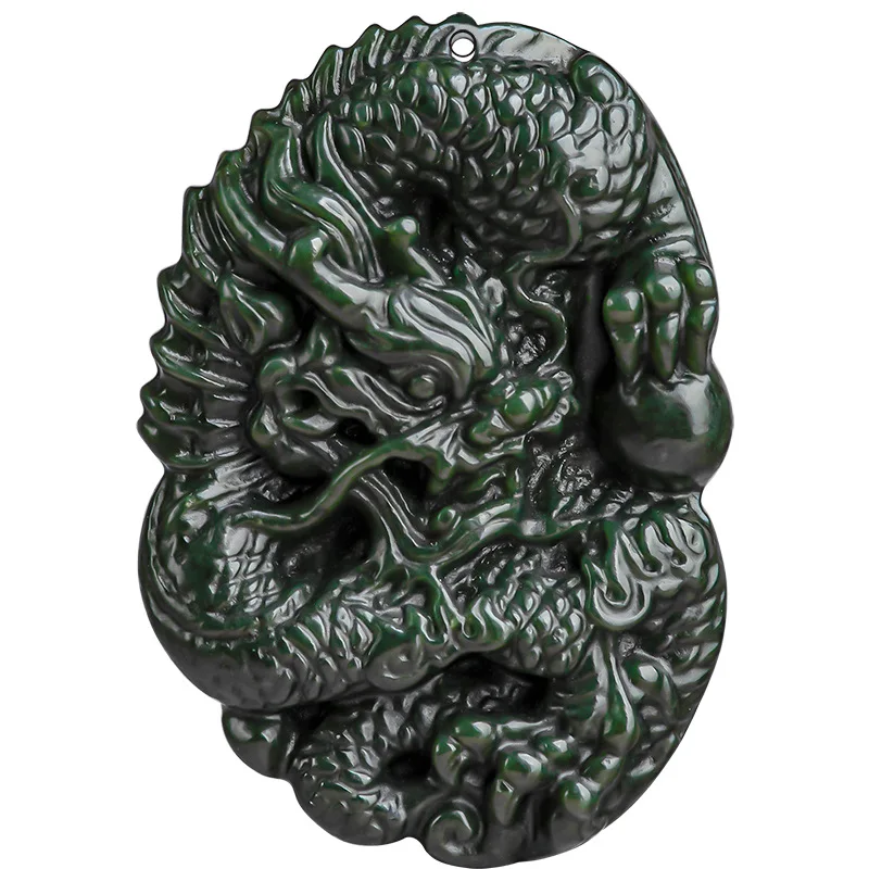 Natural Hetian Cyan Jade Dragon Pendant Men's Chinese Zodiac Amulet Masculine Old Material Necklace Charm Premium Gift Wholesale