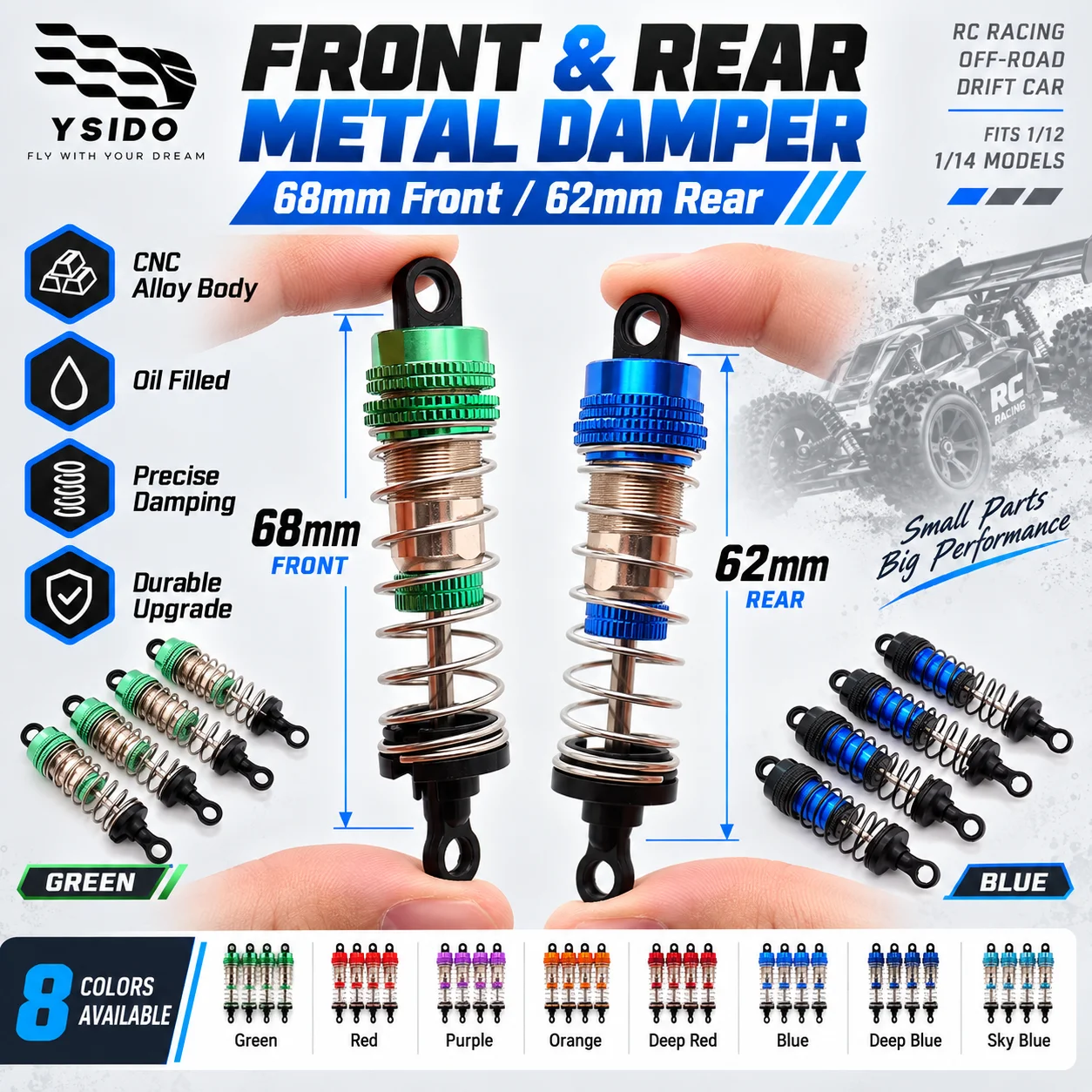 RC Car 1/12 1/14 Front & Rear Oil Damper Metal Shock Absorber for Tamiya MJX Hyper Go WLtoys Kyosho RC Racing Off-road Drift Car