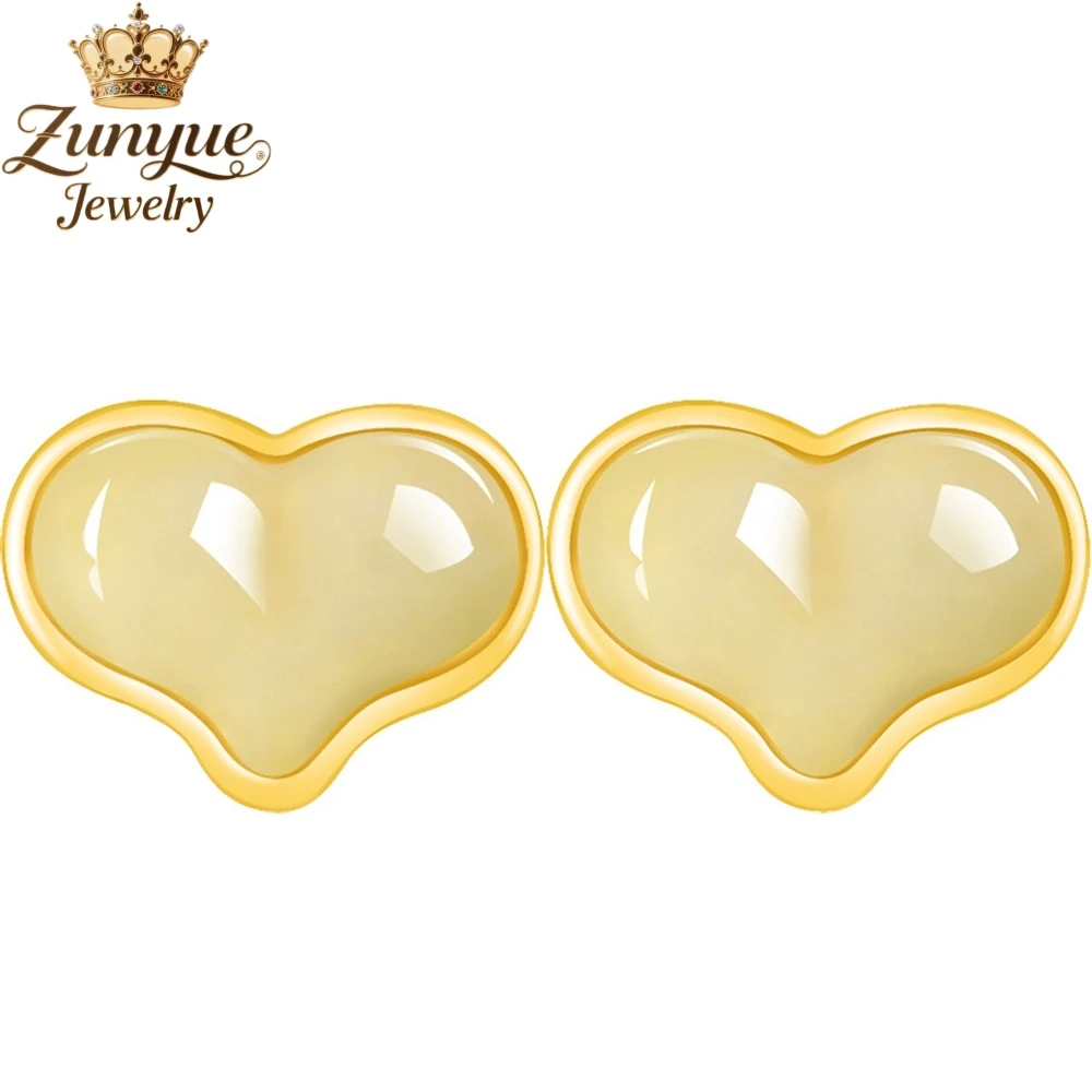 S925 الفضة مطعمة المواد القديمة الطبيعية Hetian اليشم على شكل قلب وأقراط فاخرة جودة مجوهرات مجوهرات الأزياء رائعة