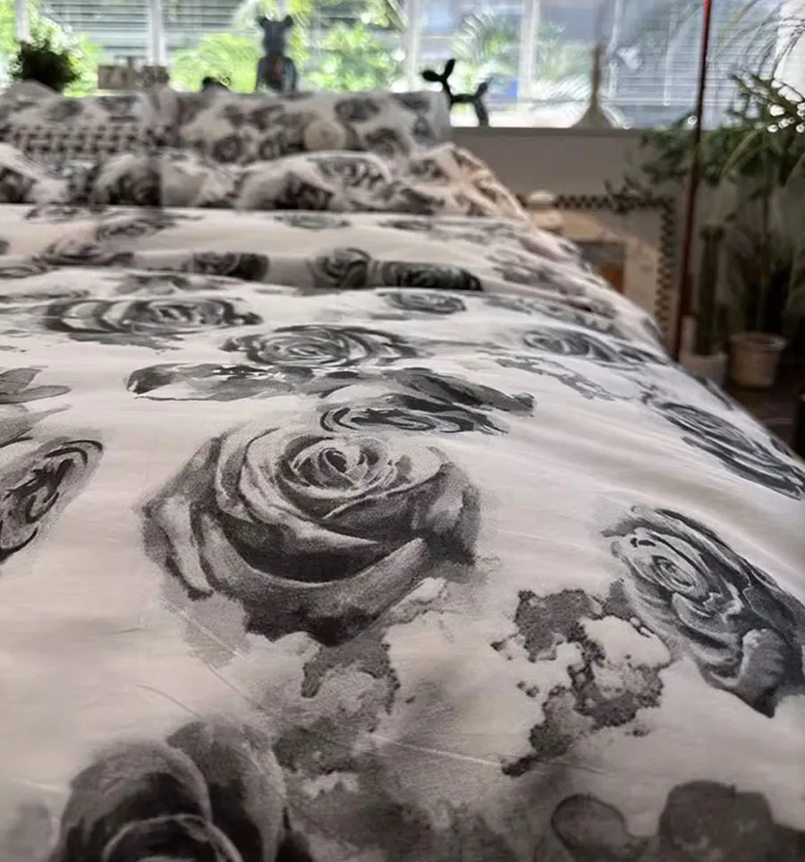 Vintage fairyfair grey flower beding set,twin full queen king retro floral cotton home textile bed sheet pillow case quilt cover