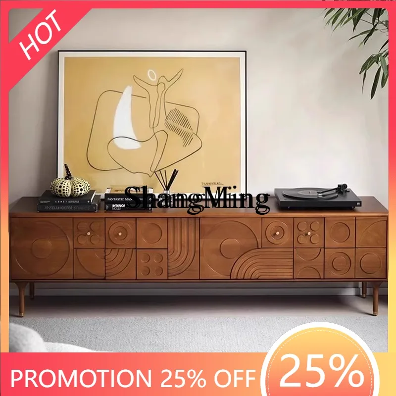 

CL wood teak carved living room side cabinet antique floor ash wood locker