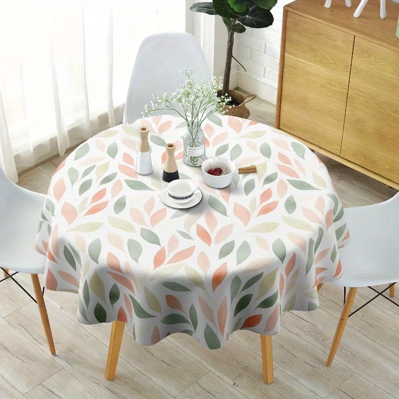 One spring-themed floral green circular tablecloth, with a 60-inch watercolor design.