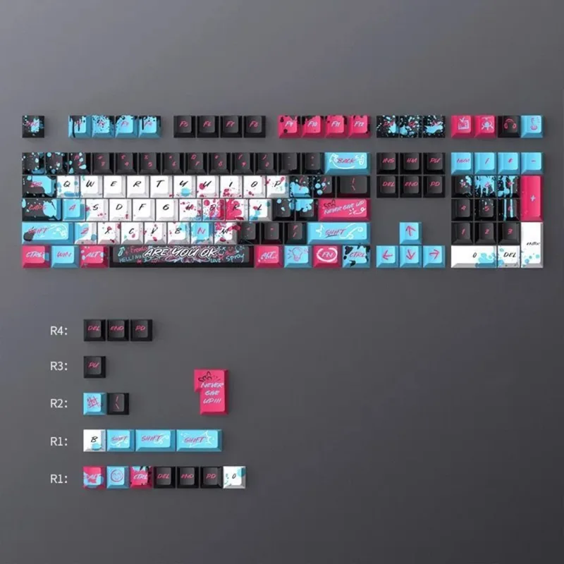 Splash Ink Graffiti PBT Keycaps 126 Keys Dye-Sublimation Original  Height Magnetic Shaft Mechanical Keyboard Custom DIY Key Caps