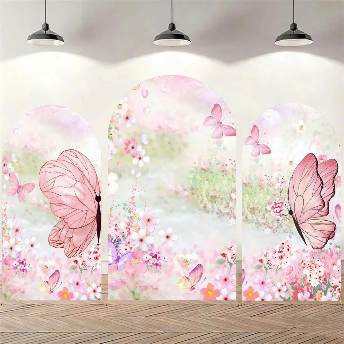Butterfly Arch Backdrop Cover Pink Floral Butterfly Sweet Quinceanera Princess Girls Birthday Party Baby Shower Photo Background