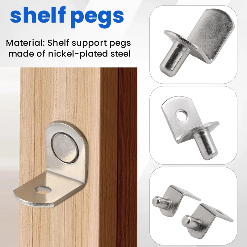 72Pcs Shelf Pegs Support Kit, 6 Styles Shelf Pins, Nickel Plated Cabinet Shelf Pegs for Shelves Bookcase Bookshelf Pegs