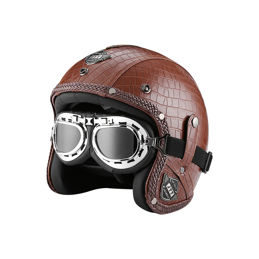 

2022 New JYT PU Leather Vintage Men Women Open Face Motorcycle Helmet German WWⅡ Retro Scooter Rider 3/4 Jet Casque Moto Casco