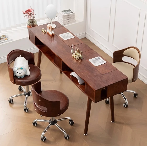 *Solid Wood Multi-drawer Storage with Vacuum Cleaner Nail Table Single Double Modern Nail Table and Chair Set