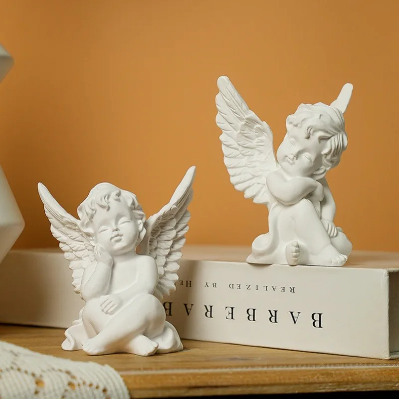 Nordic Thinking Angel Sculpture Roman Column Resin Statue Cute Sleeping Angel Figurine Vintage Building Statue Home Decoration