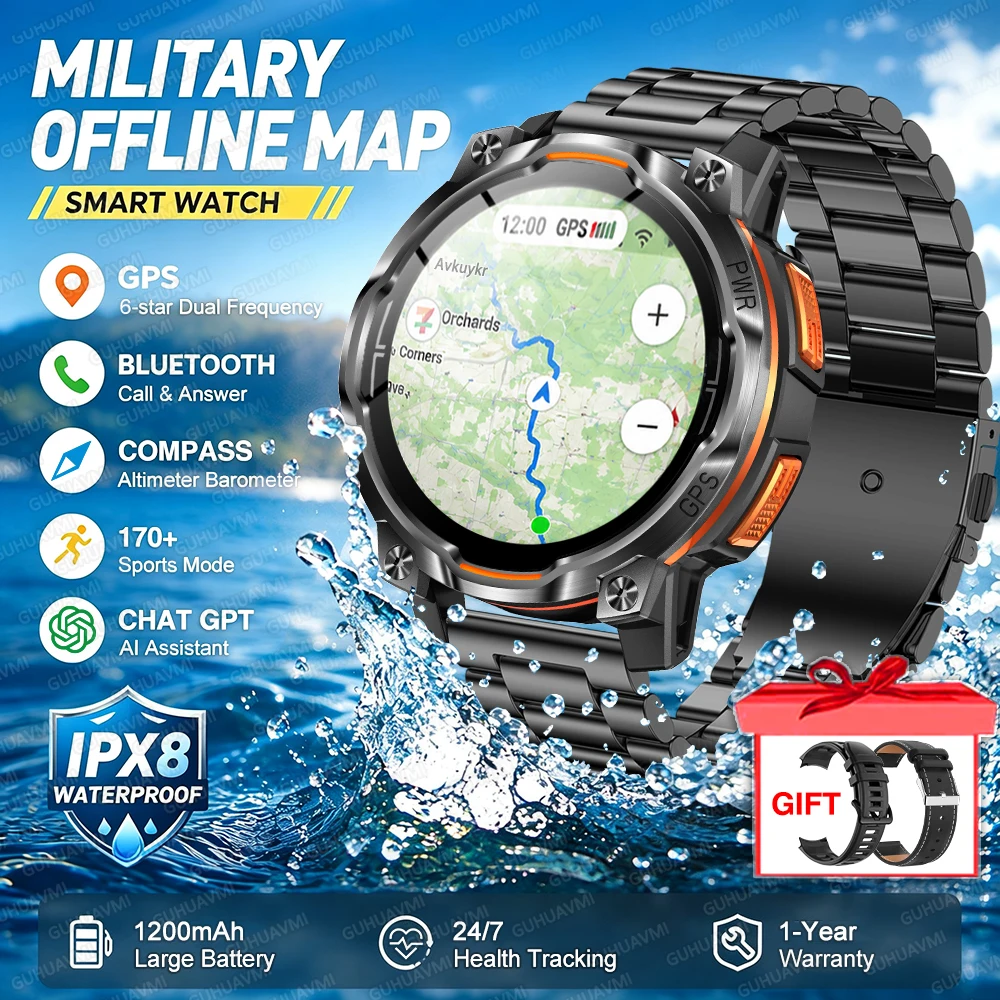 2026 GPS Offline Map Smart Watch, Advanced Navigation