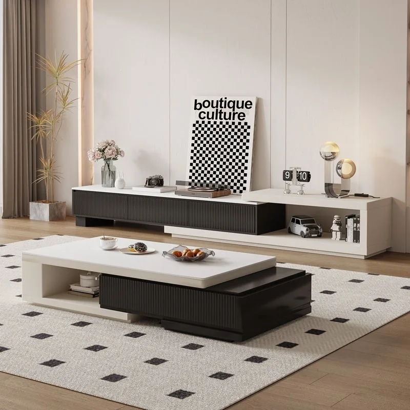 Black and white coffee table living room household modern living room telescopic combination telescopic Nordic explosion