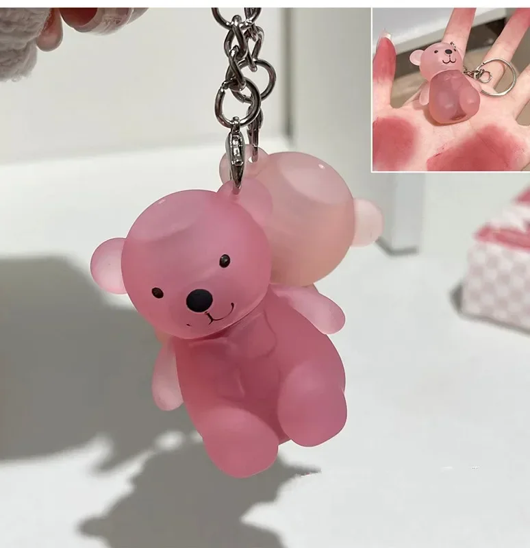 Waterproof Cute Bear Keychain Lip Gloss Lip Mud Long Lasting Non-Stick Cup Matte Nude Red Brown Lip Glaze Tint Korean Cosmetics