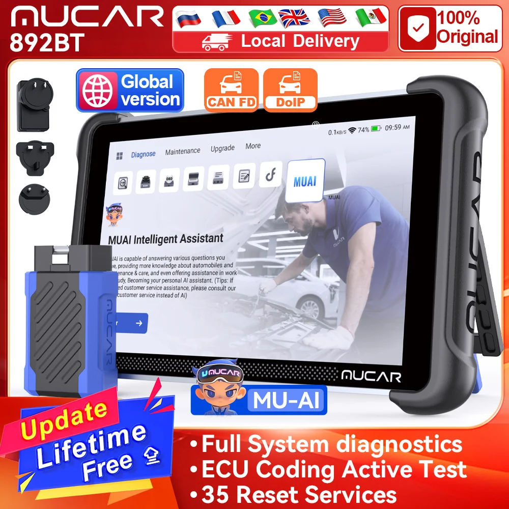 MUCAR 892BT 車両診断ツール CANFD&DoIP OBD2スキャナー ECUコーディング 双方向制御 35リセット機能 永久無料