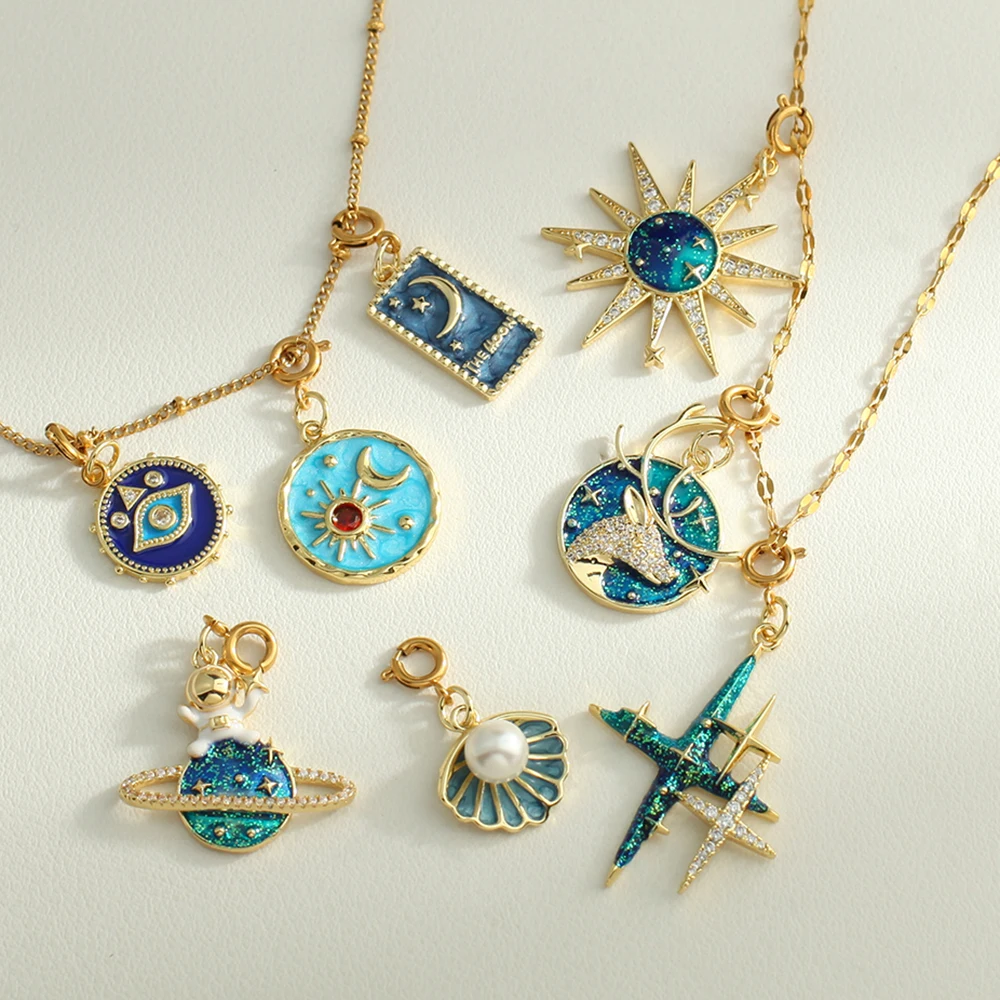 

Dreamy Blue Moon & Stars DIY Necklace - Customizable Pendants for Versatile Women's Fashion, Ideal for Daily Outfits and Party