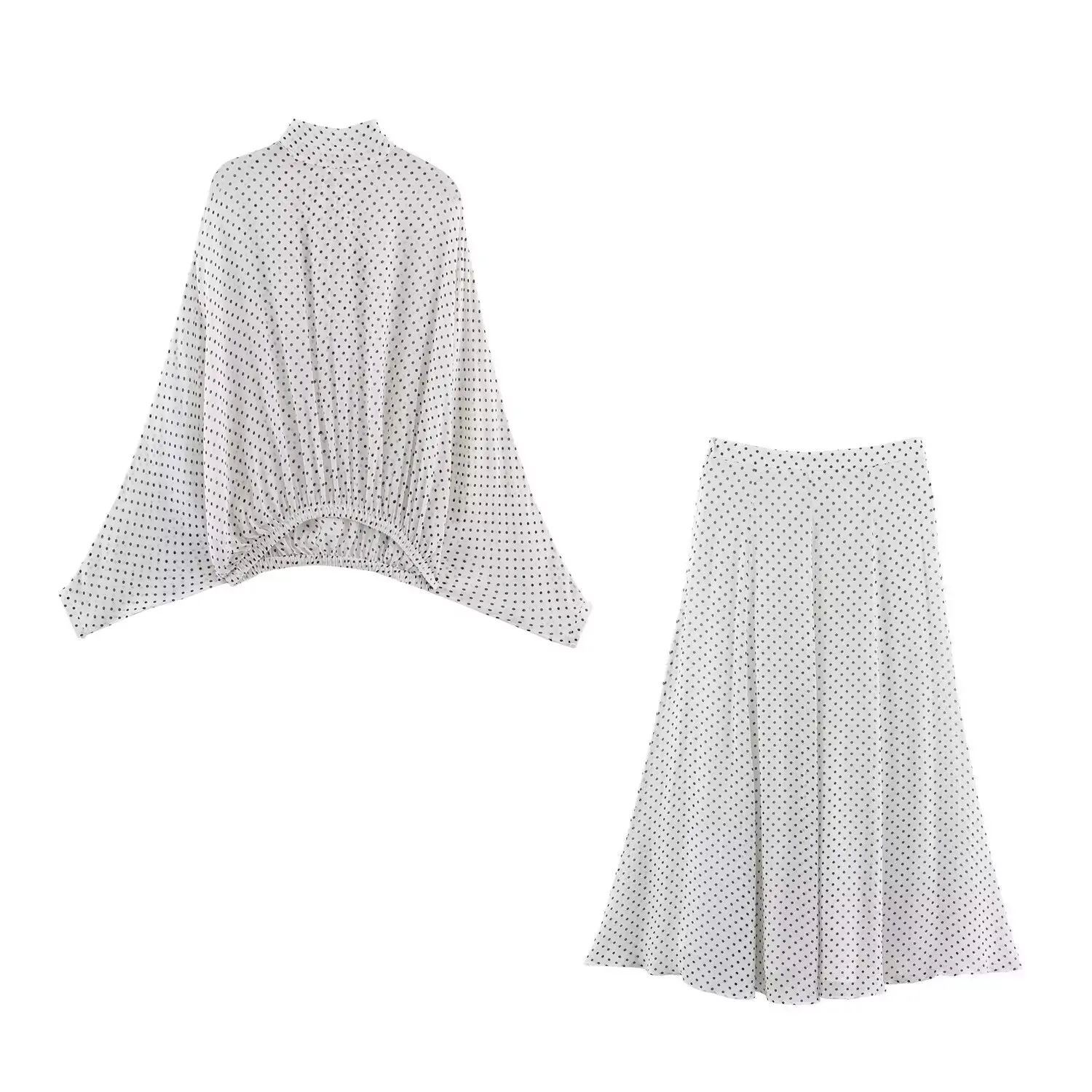 KONDALA Vintage Polka Dot Vrouwen Sets Chiffon Strikje Losse Blouses Losse Lange Rokken Mode 2026 Lente Zomer Vakantie Pakken