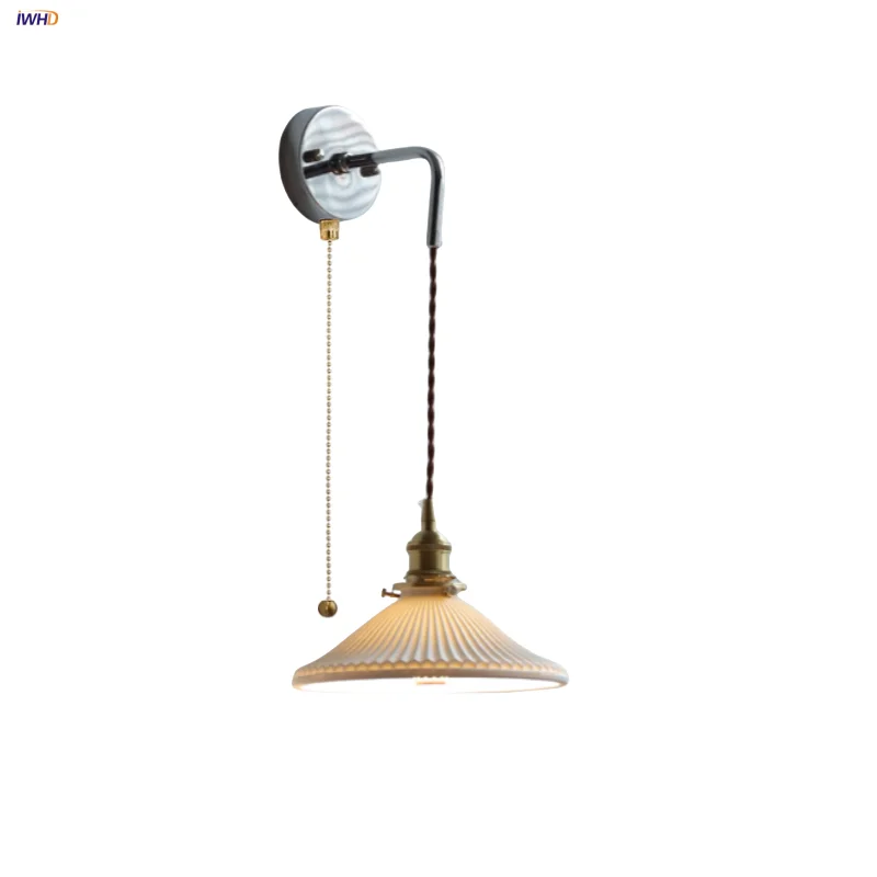

IWHD White Ceramic LED Wall Lamp Sconce Nordic Modern Hotel Dining Room Iron Base Wire Adjustable Home Decor Stair Light Fixture