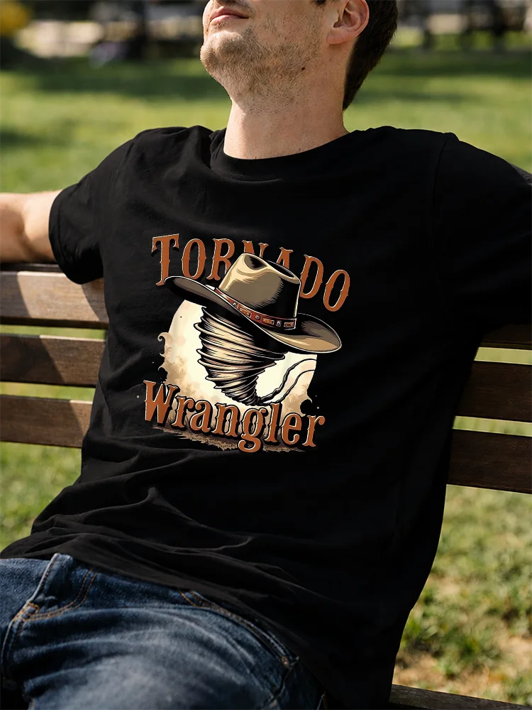 Western Cowboy Hat Tornado Slogan T-Shirt, Printed T-Shirt, Trendy Style, Men's Gift, Daily Wear, Western Cowboy