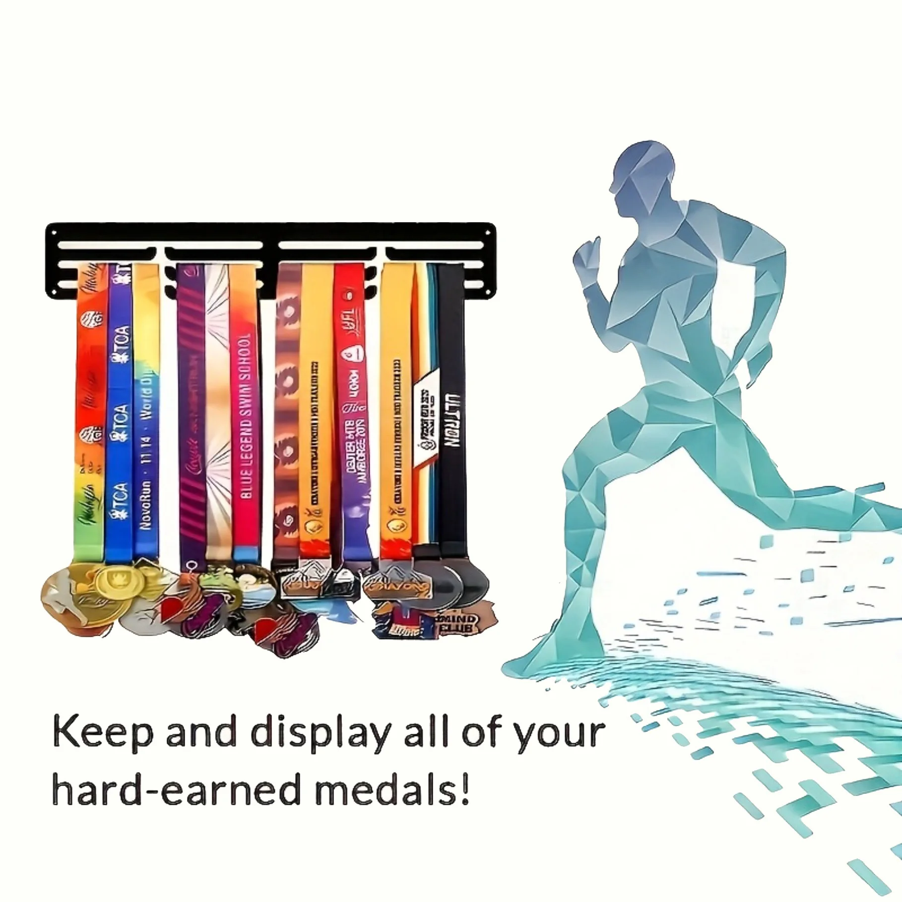 1pc Wall Mount Boho Metal Medal Display Rack, Anti-slip Slot Medal Holder for Wall Hanging, Decor for Living Room, Kitchen